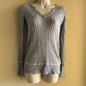 Lightweight Grey V Neck Cable Sweater